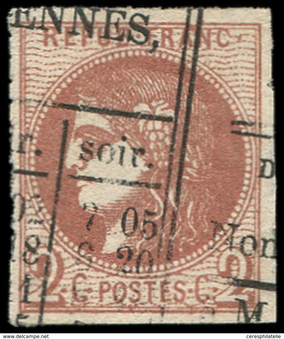 EMISSION DE BORDEAUX - 40Bd  2c. Brun-rouge FONCE Très Jolie Nuance, R II, Obl. TYPO, TTB - 1870 Emisión De Bordeaux