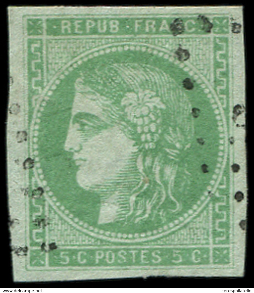 EMISSION DE BORDEAUX - 42Bi  5c. EMERAUDE Clair, R II, Obl. GC Léger, Effigie Dégagée, TTB. C - 1870 Bordeaux Printing