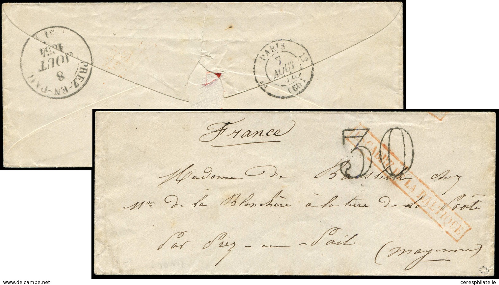 Let LETTRES SANS TIMBRE ET DOCUMENTS DIVERS - Griffe Rouge ESCADRE DE LA BALTIQUE S. Env. De 1854, Taxe 30, Arr. Càd T14 - Otros & Sin Clasificación