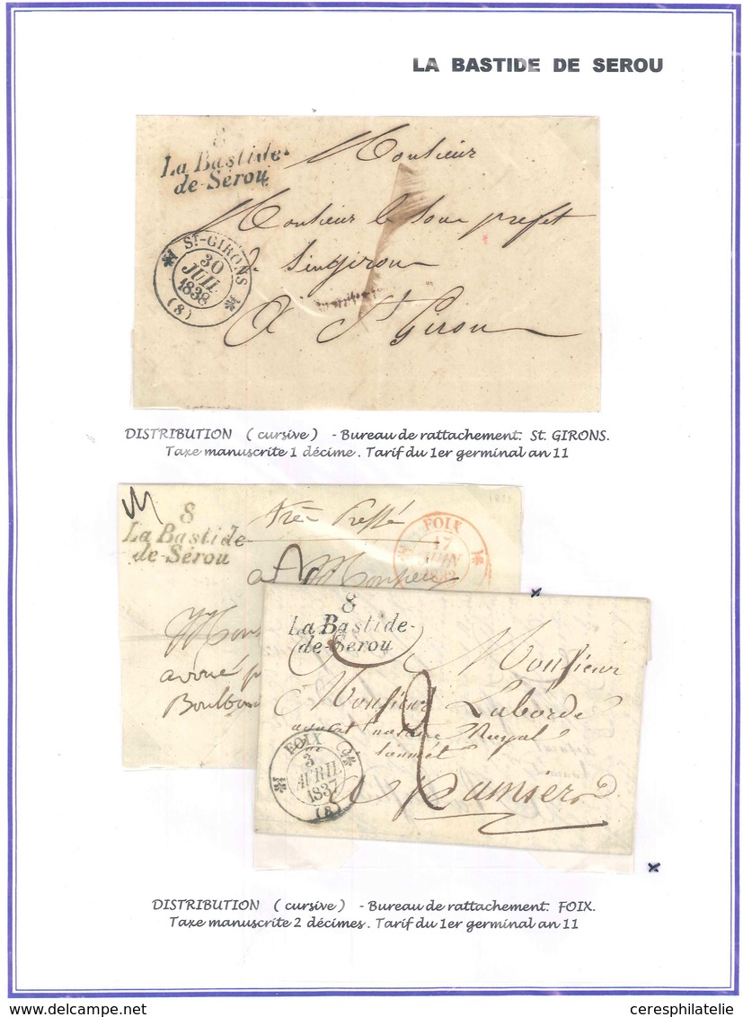Let OBLITERATIONS PAR DEPARTEMENTS - 8/ARIEGE 3 Cursives 8/La BASTIDE/de-SEROU S. 3 Lettres Avec Càd T12 FOIX Dont Un En - 1849-1876: Periodo Clásico