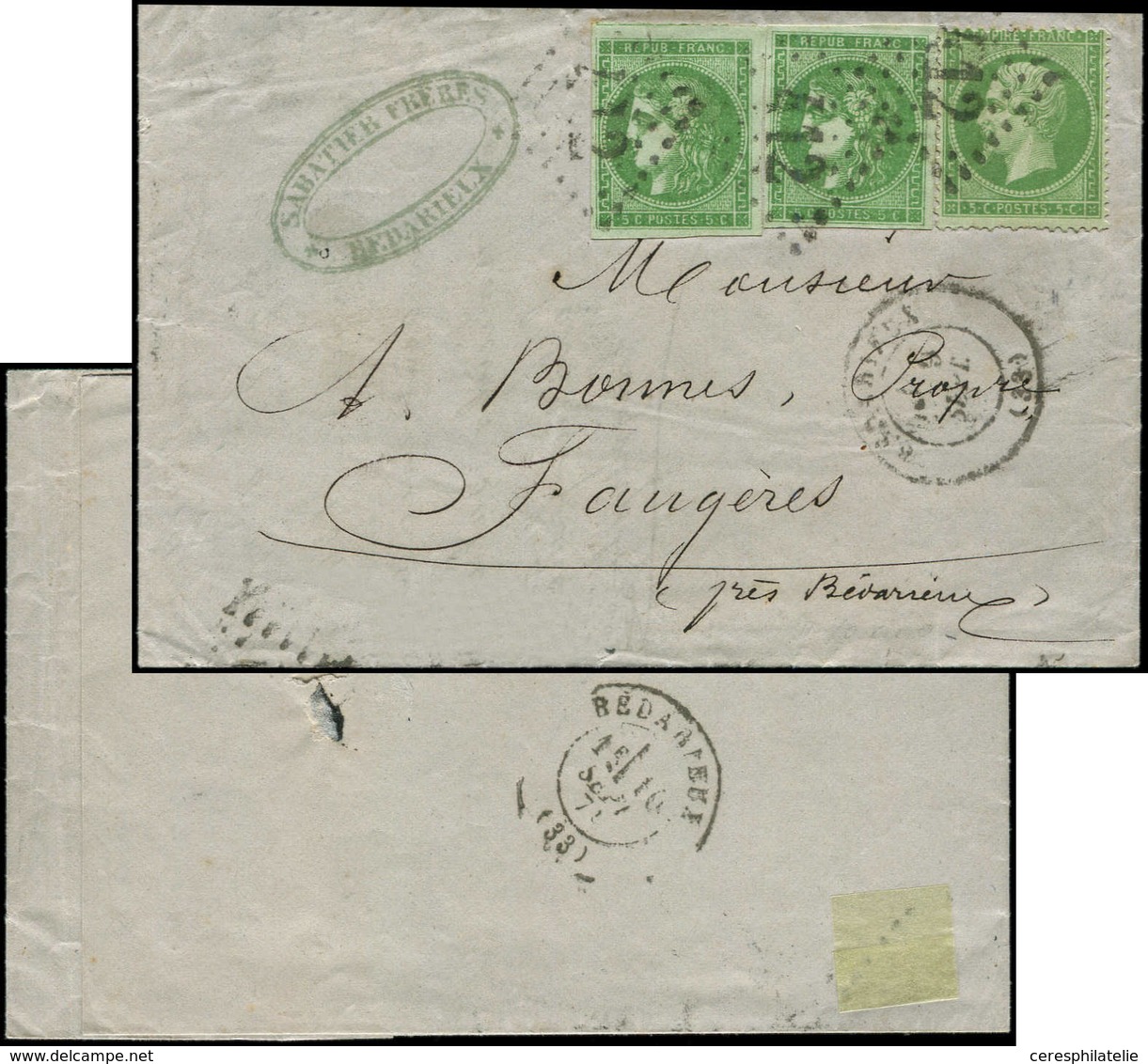 Let AFFRANCHISSEMENTS DE SEPTEMBRE 1871 - N°20 Et 42Ba (2) Obl. GC 412 S. LSC Locale, Càd T17 BEDARIEUX 9/9/71, Combinai - 1849-1876: Periodo Classico