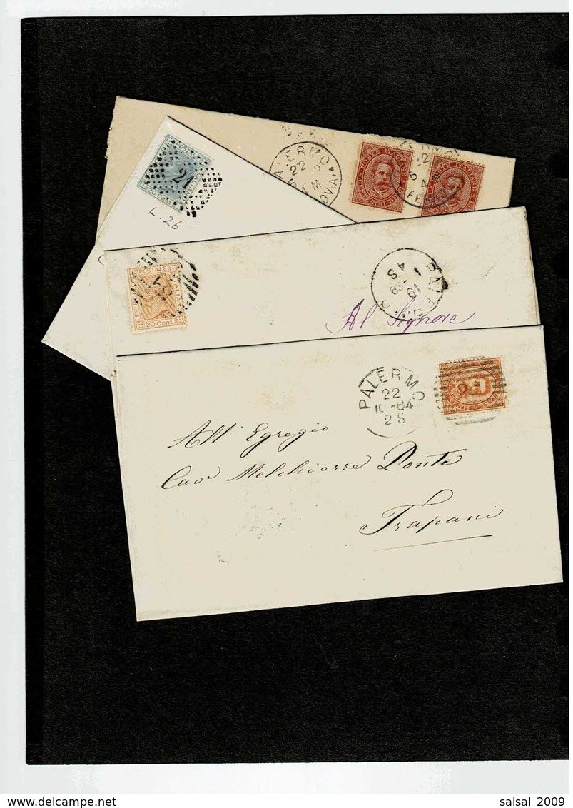 Italia Regno 1867-79,quatro Lettere Da Palermo Per Trapani,molto Belle - Poststempel