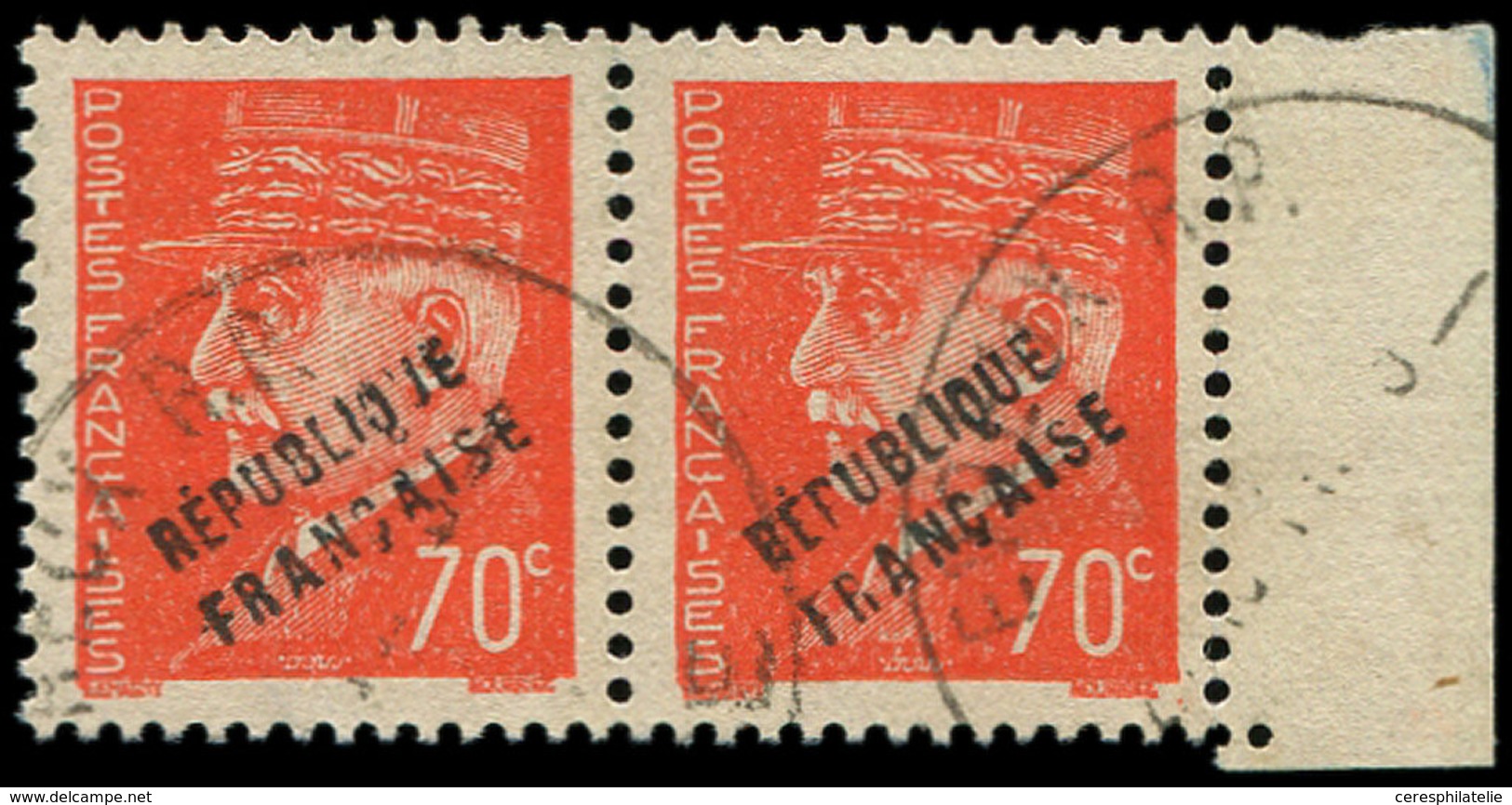 TIMBRES DE LIBERATION - EVREUX 6 : 70c. Orange, PAIRE Bdf, Obl., TB, Signée Mayer - Liberation