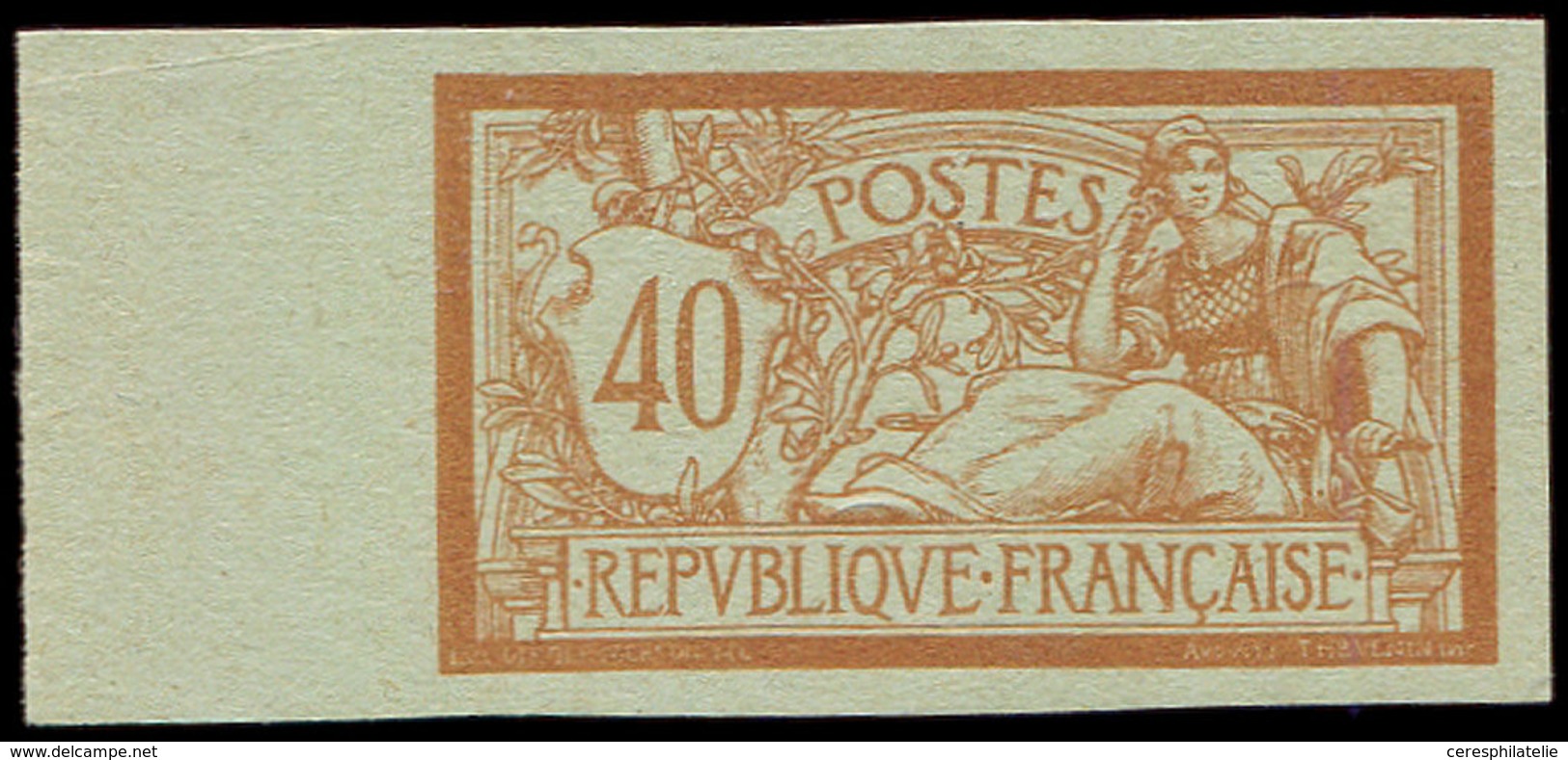 (*) Collection Au Type Merson - 119  40c., ESSAI En Orange Sur Verdâtre, NON DENTELE, Sans Teinte De Fond, Bdf, TB - 1900-27 Merson