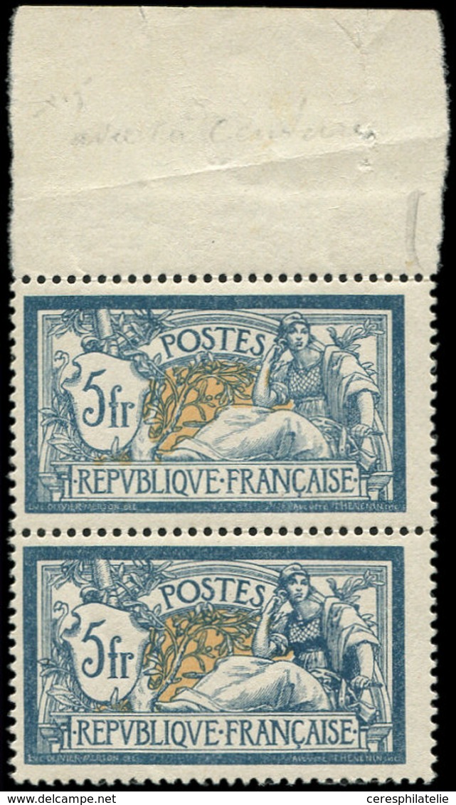 ** Collection Au Type Merson - 123   5f. Bleu Et Olive, PAIRE Verticale Bdf, Un Ex. Surencrage Dans La Robe, TB - 1900-27 Merson
