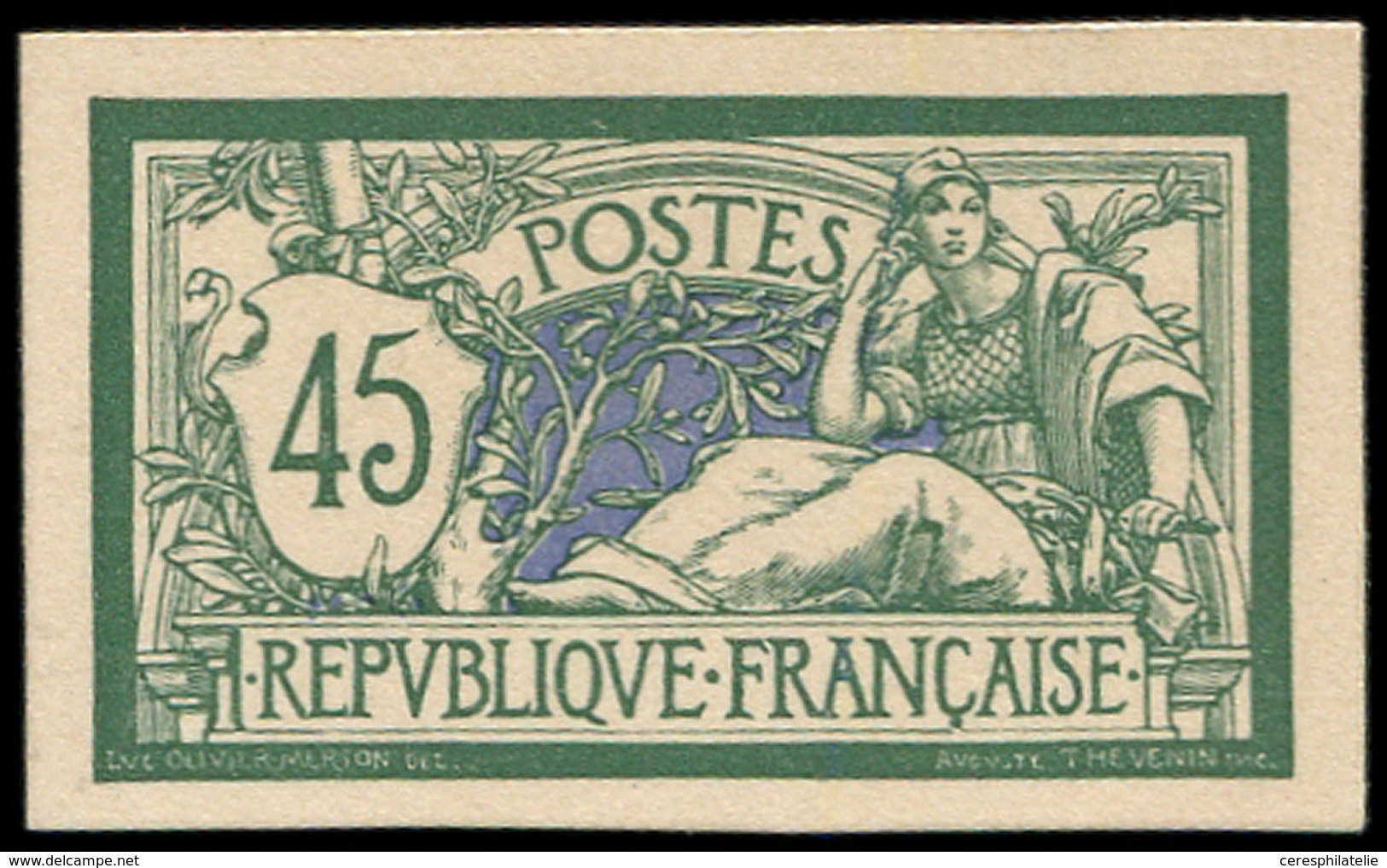 (*) Collection Au Type Merson - 143  45c. Vert Et Bleu, NON DENTELE Sur Carton, TB - 1900-27 Merson