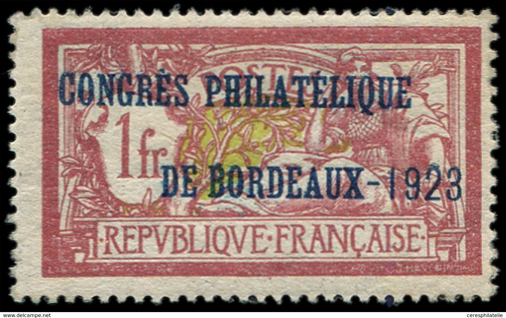 * Collection Au Type Merson - 182   Congrès De Bordeaux, 1f. Lie De Vin Et Olive, ESSAI De Surch. Sur 2 Lignes, 1923 Mai - 1900-27 Merson
