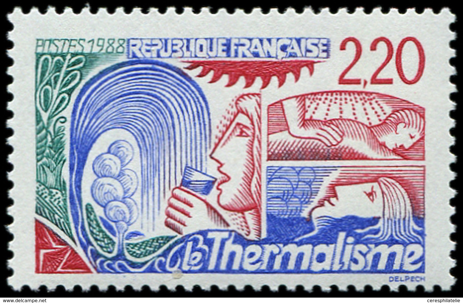 ** VARIETES - 2556a  Thermalisme, FACIALE 2,20 ROUGE, TB - Unused Stamps