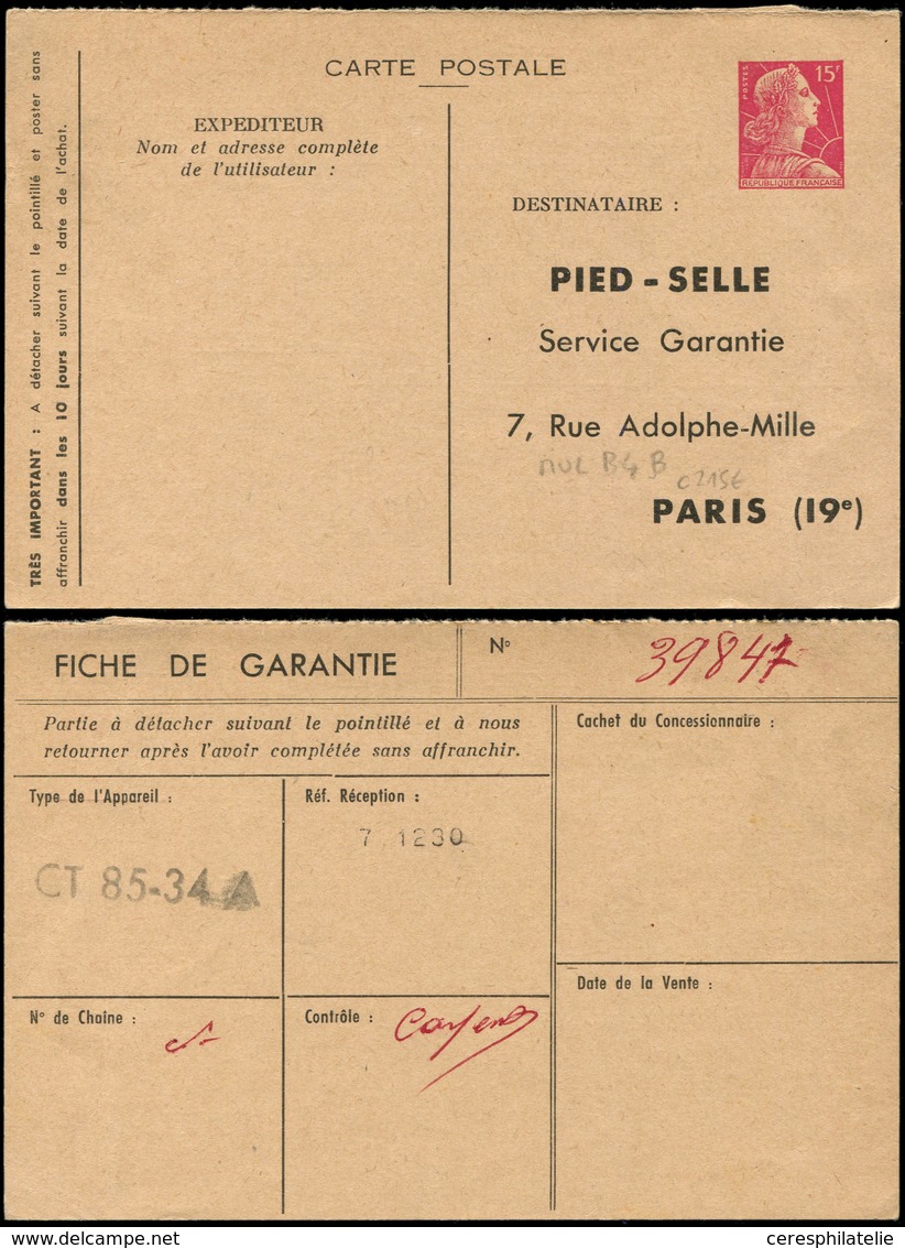 Let ENTIERS POSTAUX - Muller, 15f. Rose, CP TSC N°B4b, PIED-SELLE, TB - Altri & Non Classificati