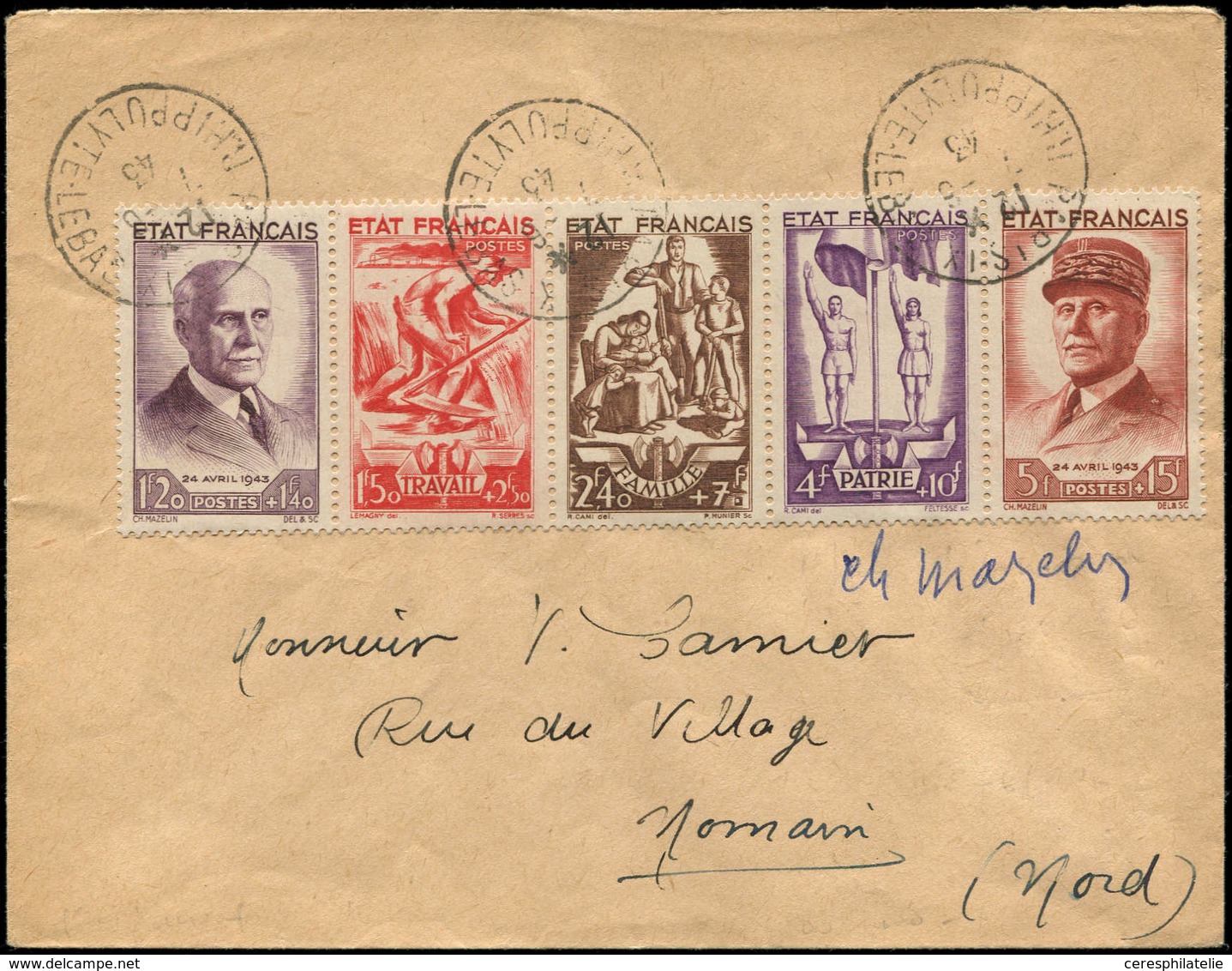 Let Oblitérations 1er Jour, Cartes-Maximum Et Cartes Postales - N°580A Obl. 1er Jour 7/6/43 S. Env., TB - Sin Clasificación