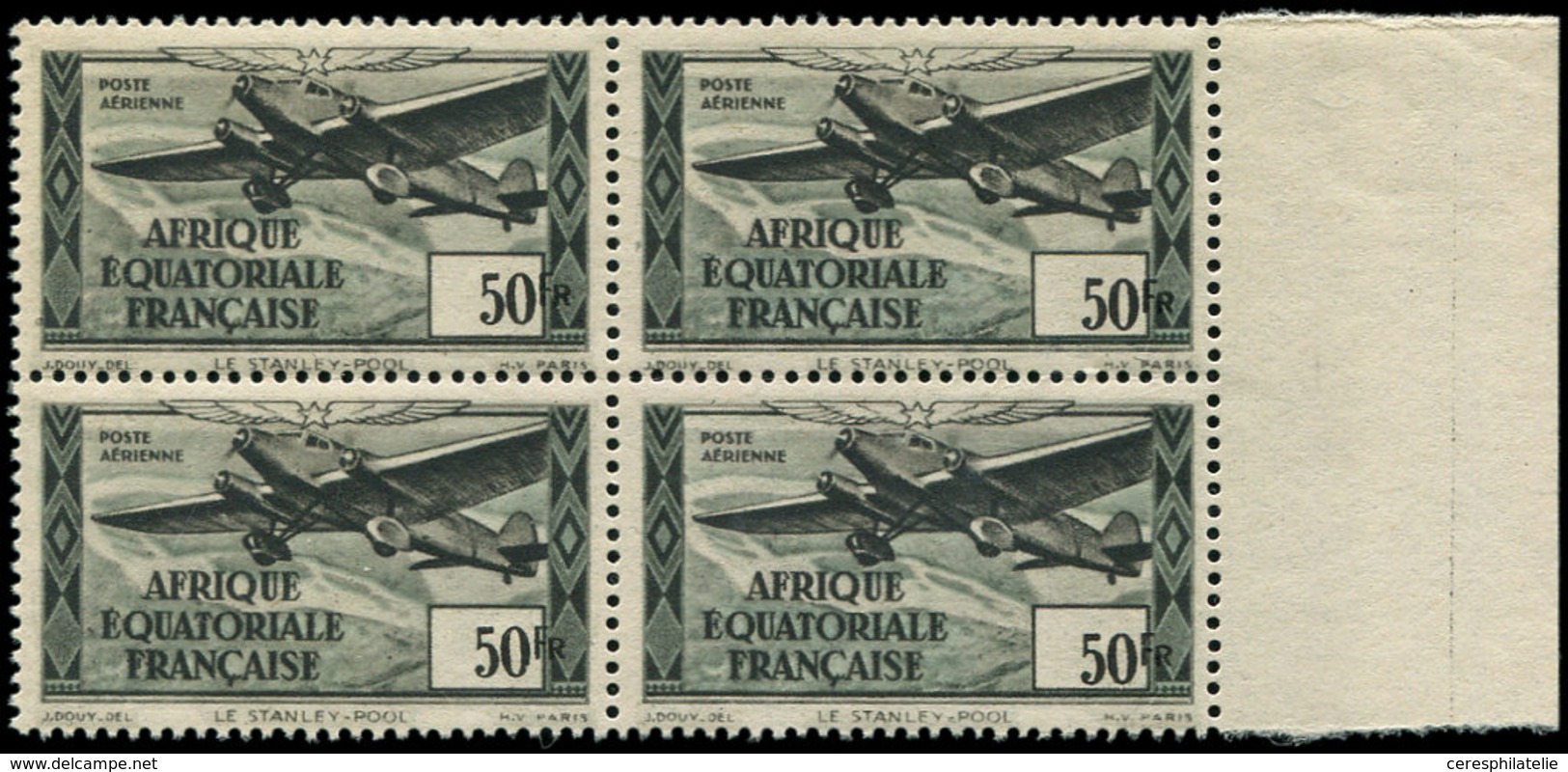 ** A.E.F. PA 41 : 50f. Noir Et Gris-vert, BLOC De 4, Valeur DECALEE, TB - Other & Unclassified