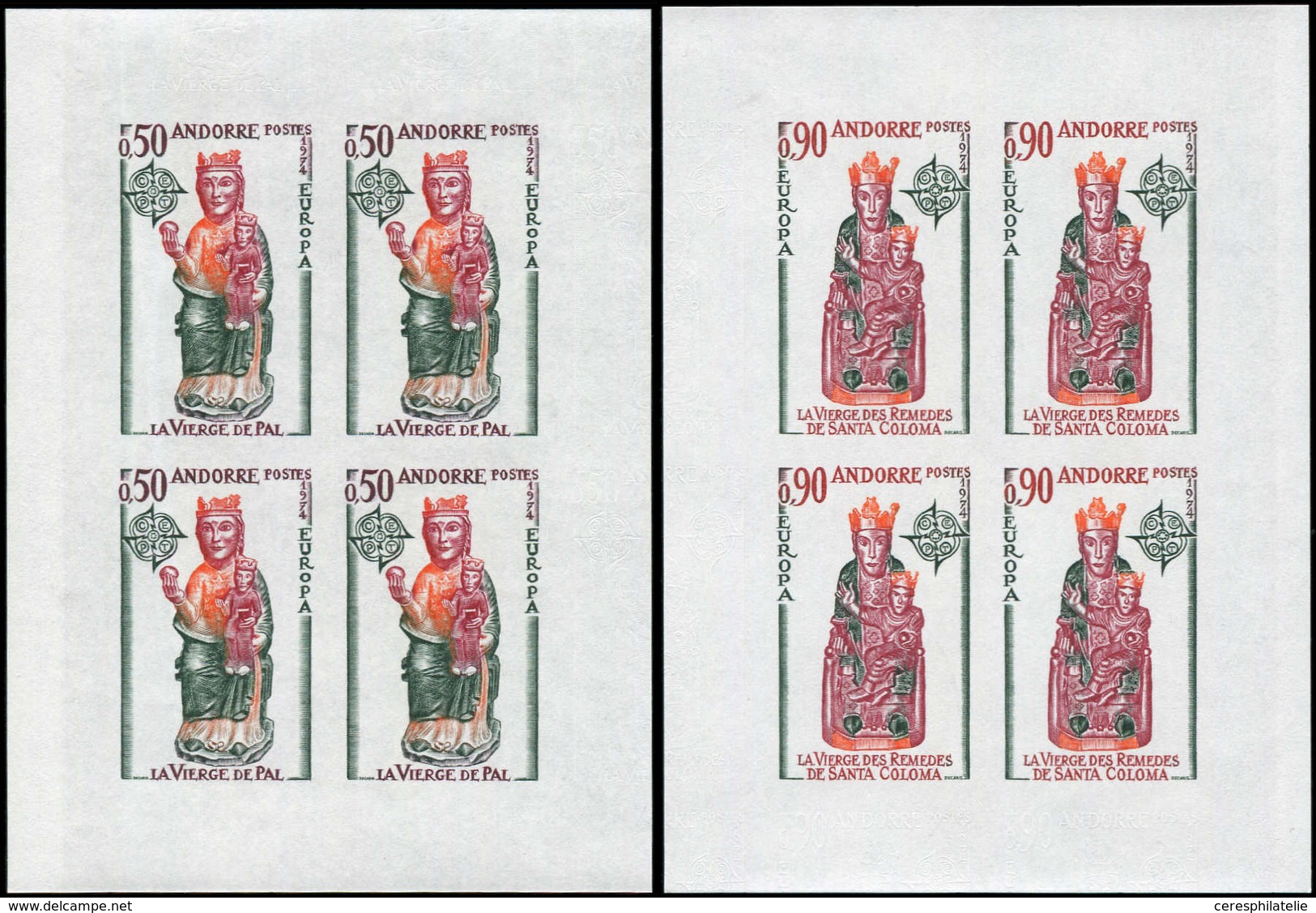 ** ANDORRE 237/38 : Europa 1974, NON DENTELES, En Feuillets De 4, TB - Neufs