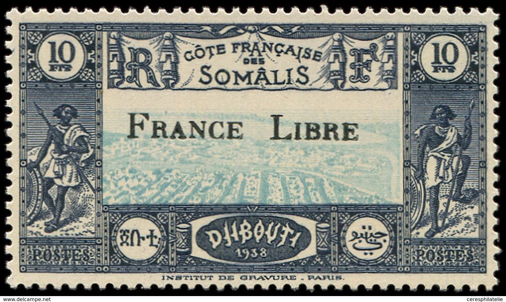 ** COTE DES SOMALIS 231 : 10f. Bleu Foncé Et Turquoise, FRANCE LIBRE, TB - Other & Unclassified