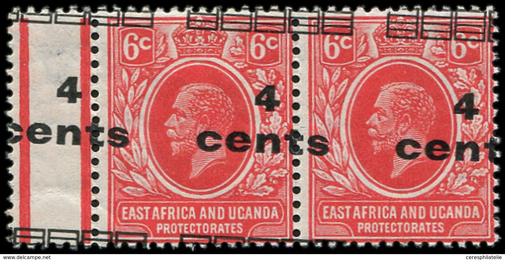 ** AFRIQUE ORIENTALE BRITANNIQUE 155 : 4c. Sur 6c. Rouge, Surcharge A CHEVAL, PAIRE Bdf, Un Ex. *, TB - Other & Unclassified