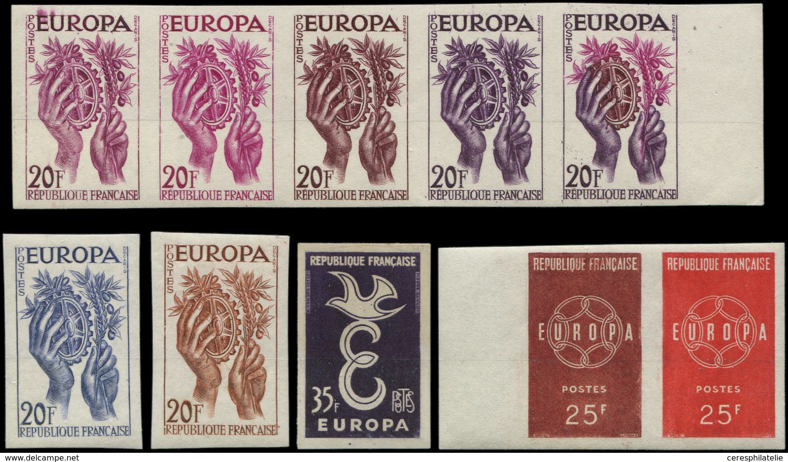 ** 10 Essais De Couleur Europa Sur 3 Timbres Différents Dont Un Tricolore, TB, Cote Maury - Collections (with Albums)