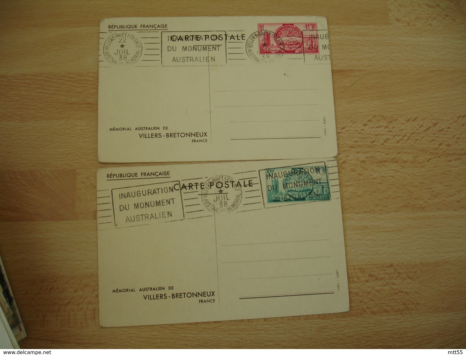 Lot De 2 Memorial Australien Villers Bretonneux  T S C Entier Postal Entiers Postaux - Cartoline Postali E Su Commissione Privata TSC (ante 1995)