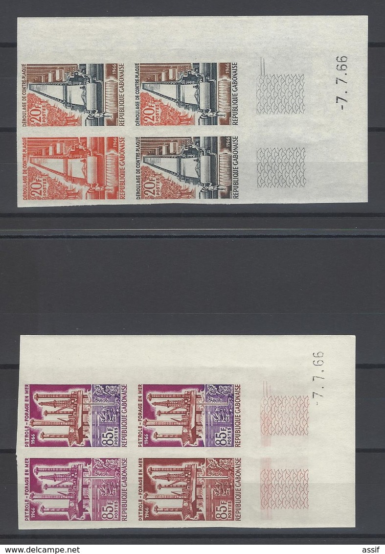 GABON ESSAI DE COULEUR YT N° 196 + 197 BOIS PETROLE BLOC DE 4 (x 2) NEUF MNH ** /FREE SHIPPING R - Gabon (1960-...)