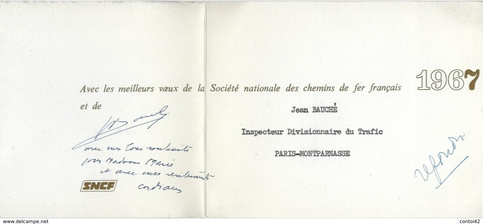CARTE DE VOEUX 1967 SOCIETE NATIONALE DES CHEMINS DE FER FRANCAIS TRAIN GARE PARIS MONTPARNASSE - Eisenbahnverkehr