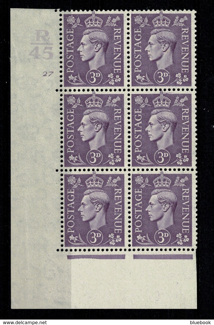 Ref 1334 - GB Stamps - KGVI 3d SG 490 - Cylinder Block (R45 / 27) Of 6 MNH Stamps - Nuovi