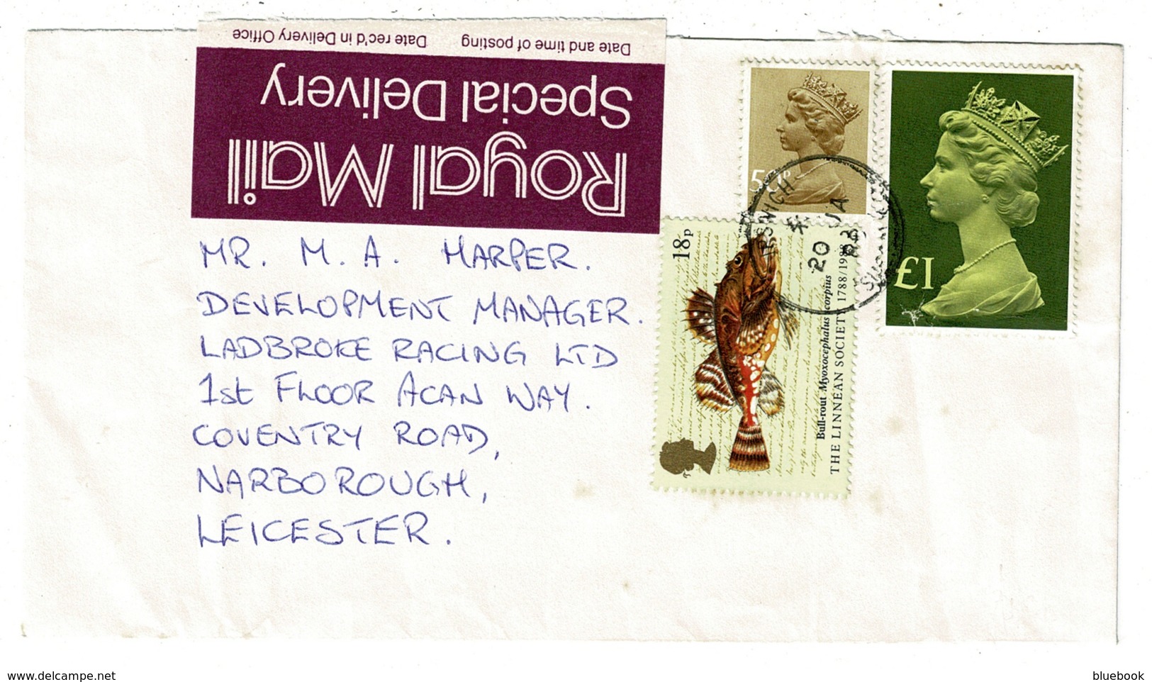 Ref 1334 - 1988 - Royal Mail Special Delivery Cover - £1.68 Rate Ipswich To Leicester - Found Open Label - Lettres & Documents