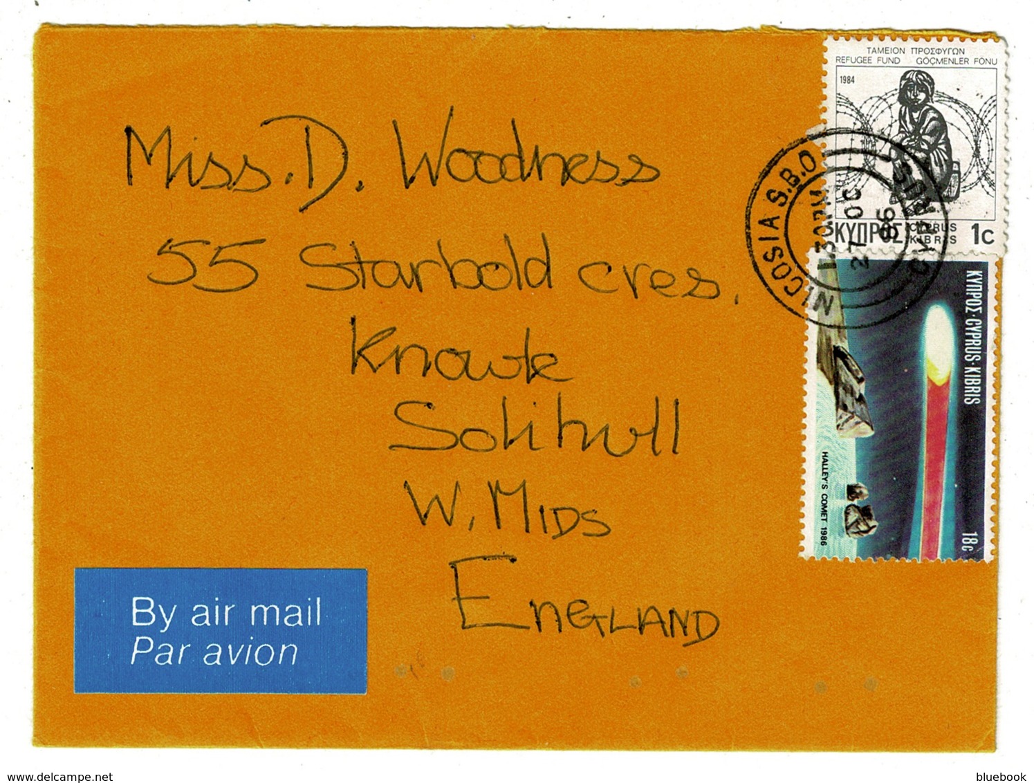 Ref 1335 - 1986 Airmail Cover - 18c Rate Nicosia Cyprus To Solihull UK - Halley's Comet Stamp - Covers & Documents