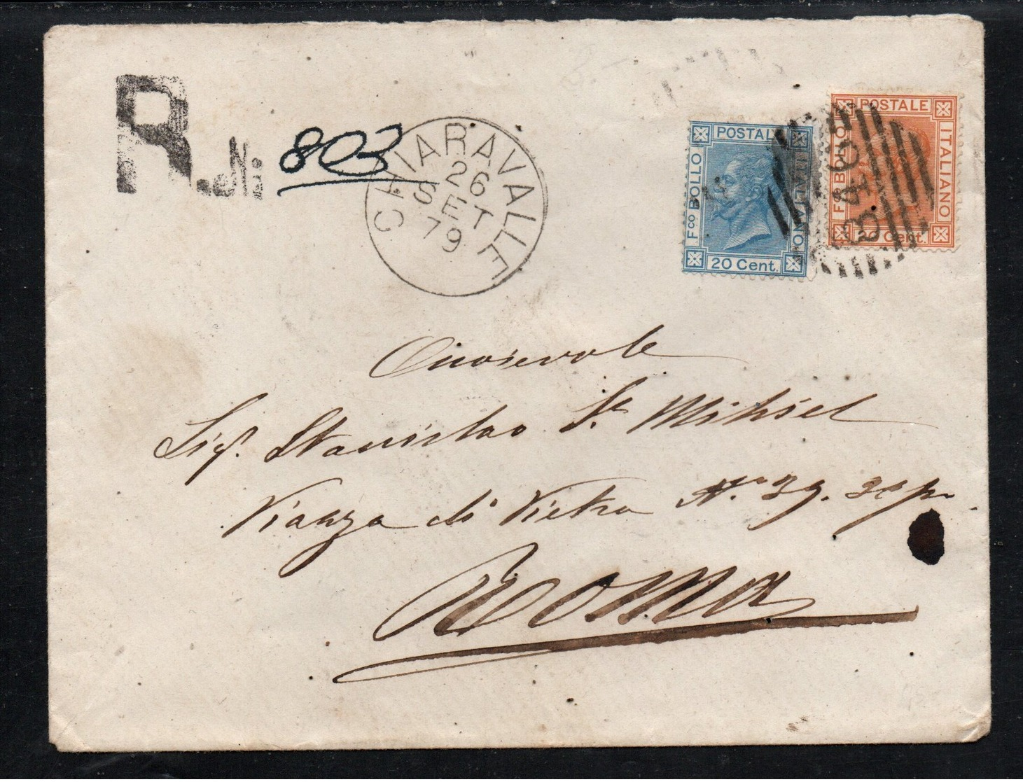Due Bigola Su Lettera Racc. Del 26/9/1879 Ann.Nrle 846 Da Chiaravalle Per Roma - Storia Postale