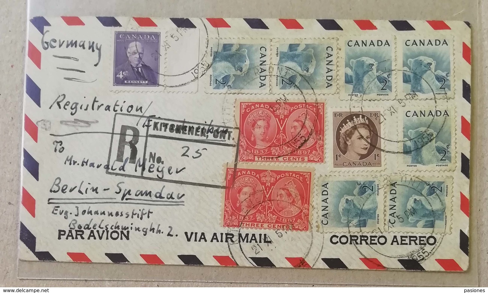 Raccomandata Per Via Aerea Kitchener-Berlino - 21/11/1955 - Registration & Officially Sealed