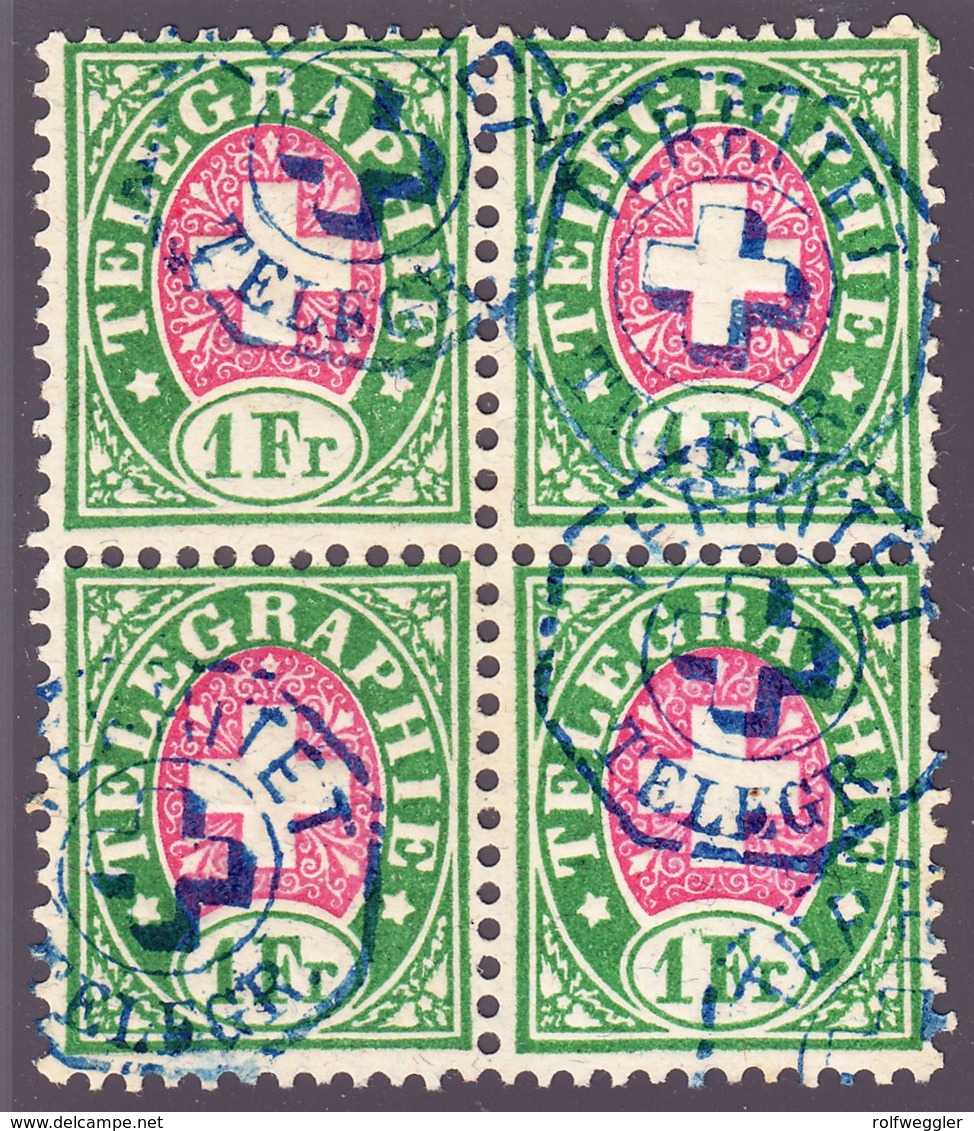 1881, 1 Fr. Grün Und Rosa 4er Block Mit Stempel Territet - Télégraphe