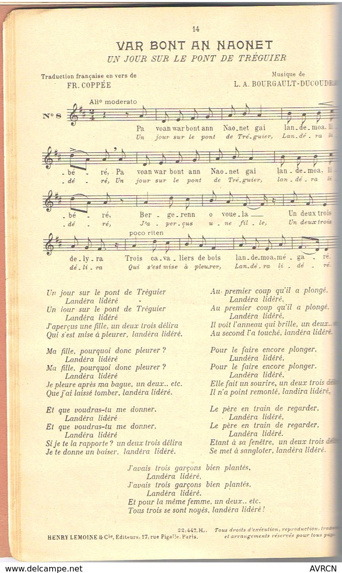 Trente Mélodies Populaires De Basse Bretagne Par L.A. Bourgault-Ducoudray.1931 - Scholingsboek