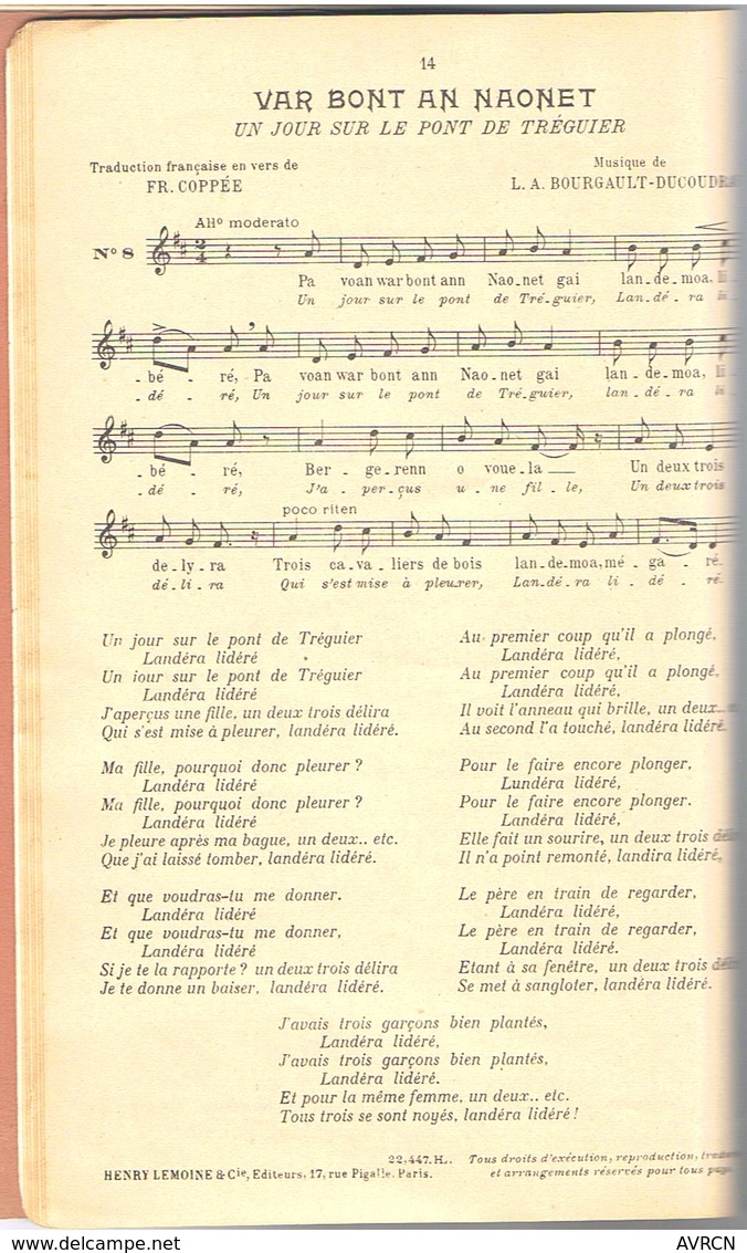 Trente Mélodies Populaires De Basse Bretagne Par L.A. Bourgault-Ducoudray.1931 - Musica Popolare