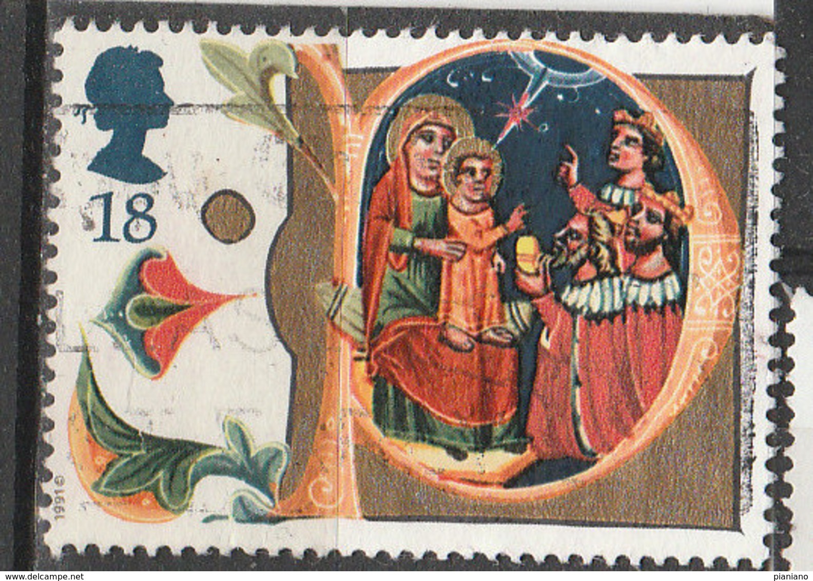 PIA - GRAN BRETAGNA : 1991 :  Natale : Lettera P "Adorazione Dei Magi" Da Un Manoscritto Del XIV° Secolo   -  (YV  1574) - Cristianesimo