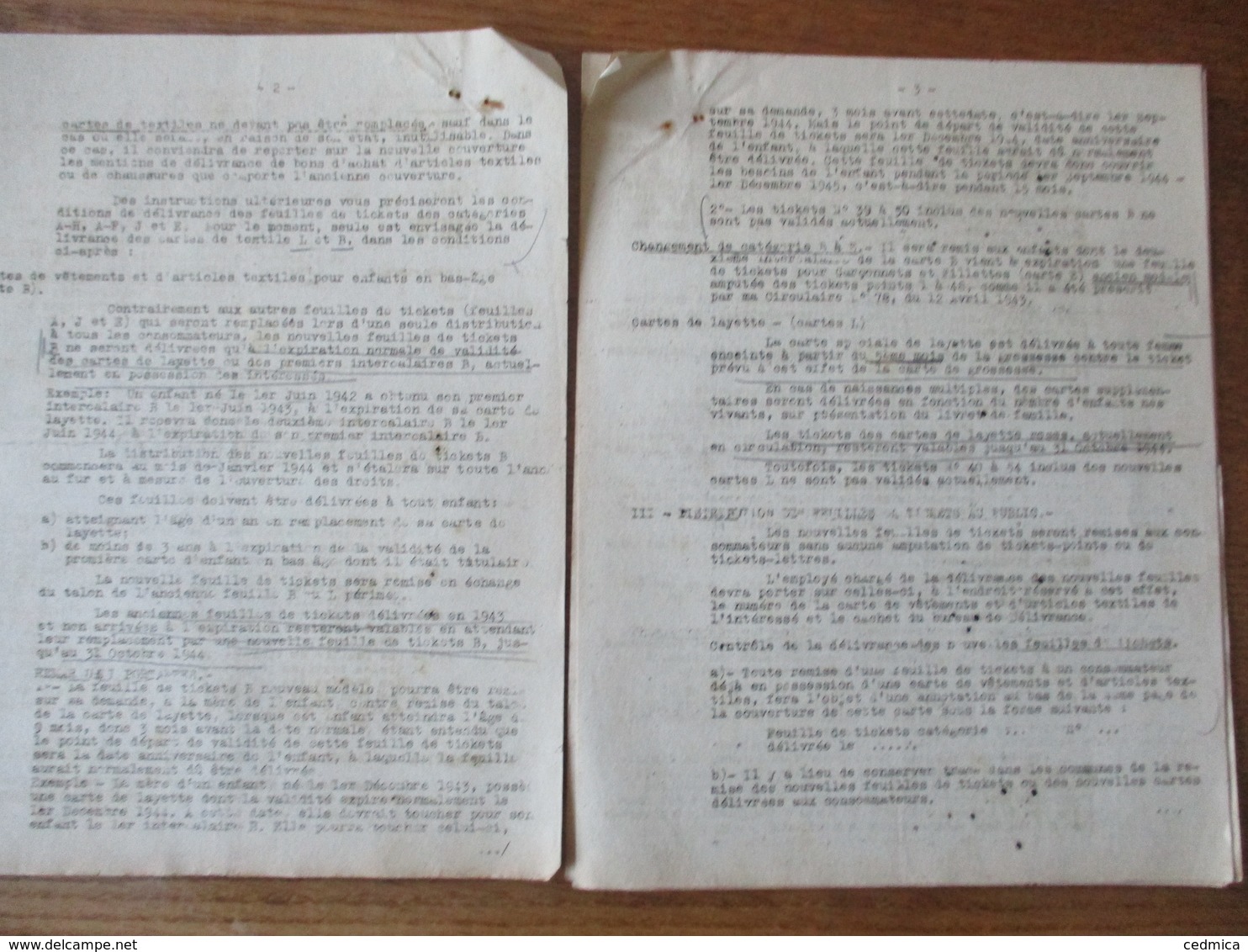 ETAT FRANCAIS LILLE LE 29 DECEMBRE 1943 LE PREFET DU NORD CIRCULAIRE N° 93 RATIONNEMENT DU TEXTILE 9 PAGES - Documents Historiques