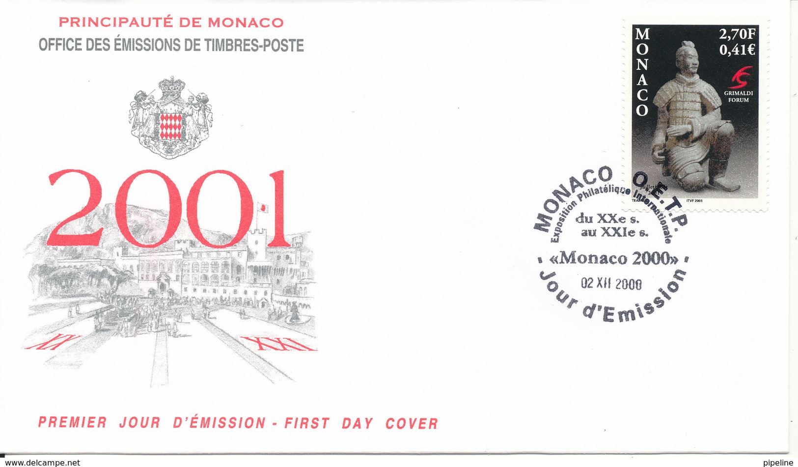 Monaco FDC 2-12-2000 Terracotta China Sculpture With Cachet - FDC