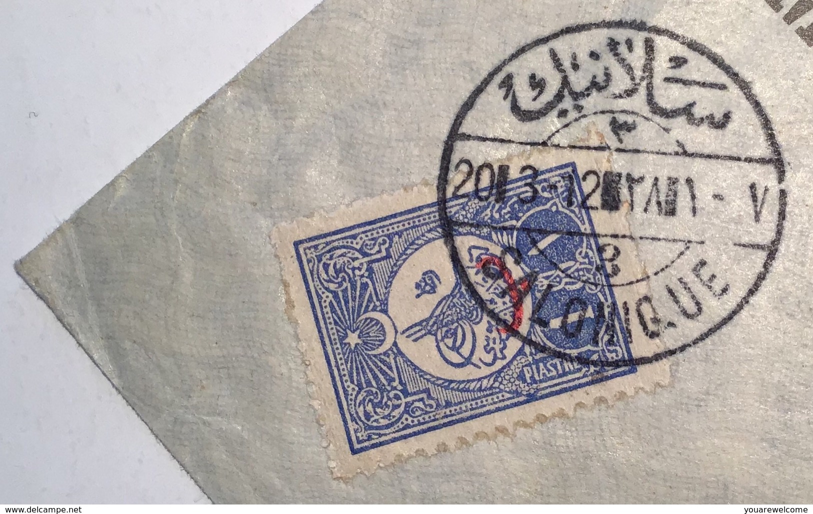 „SALONIQUE 3 /1912“ Cds On Turkey (discount Overprint) Bank Cover > Le Mans (Greece Grèce Lettre Turquie Thessaloniki - Thessaloniki