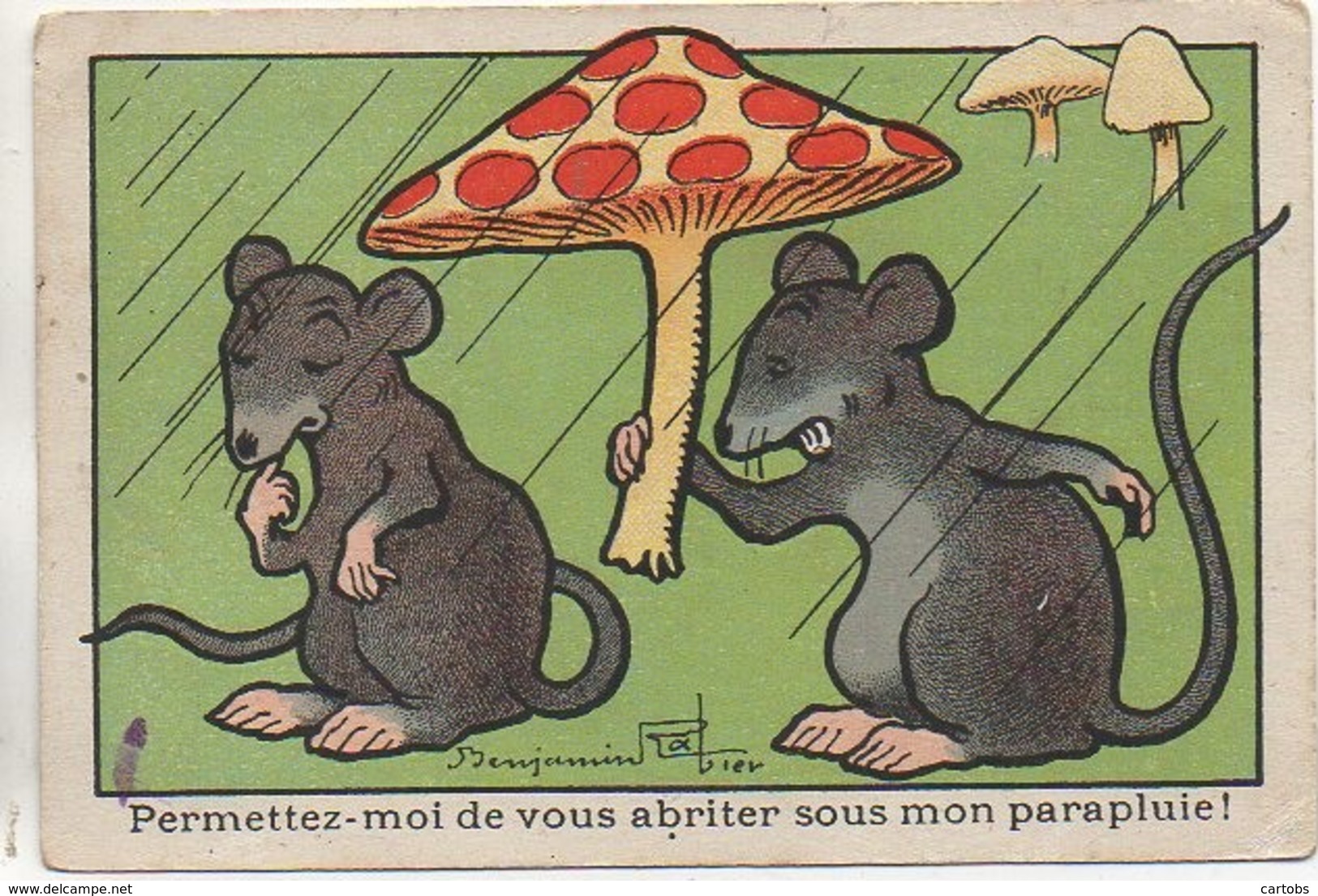 Illustrateur Benjamin RABIER : Permettez Moi De Vous Abriter Sous Mon Parapluie - Rabier, B.