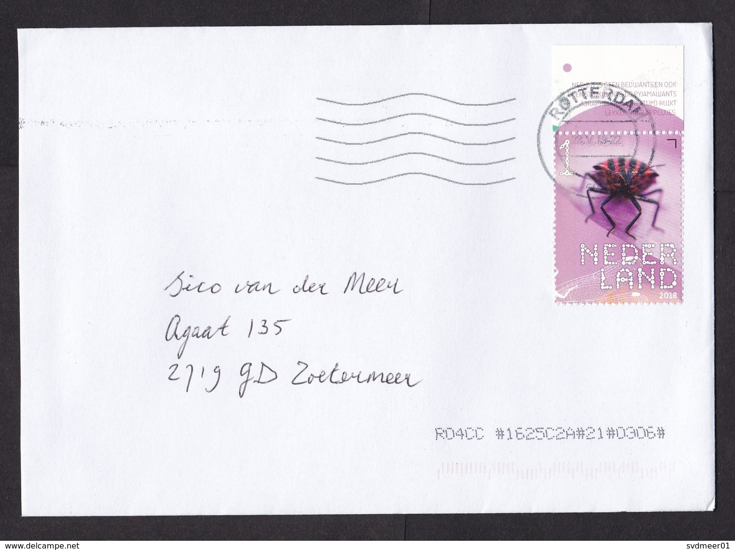 Netherlands: Cover, 2019, 1 Stamp + Tab, Pyjamas Bug, Beetle, Insect (traces Of Use) - Cartas
