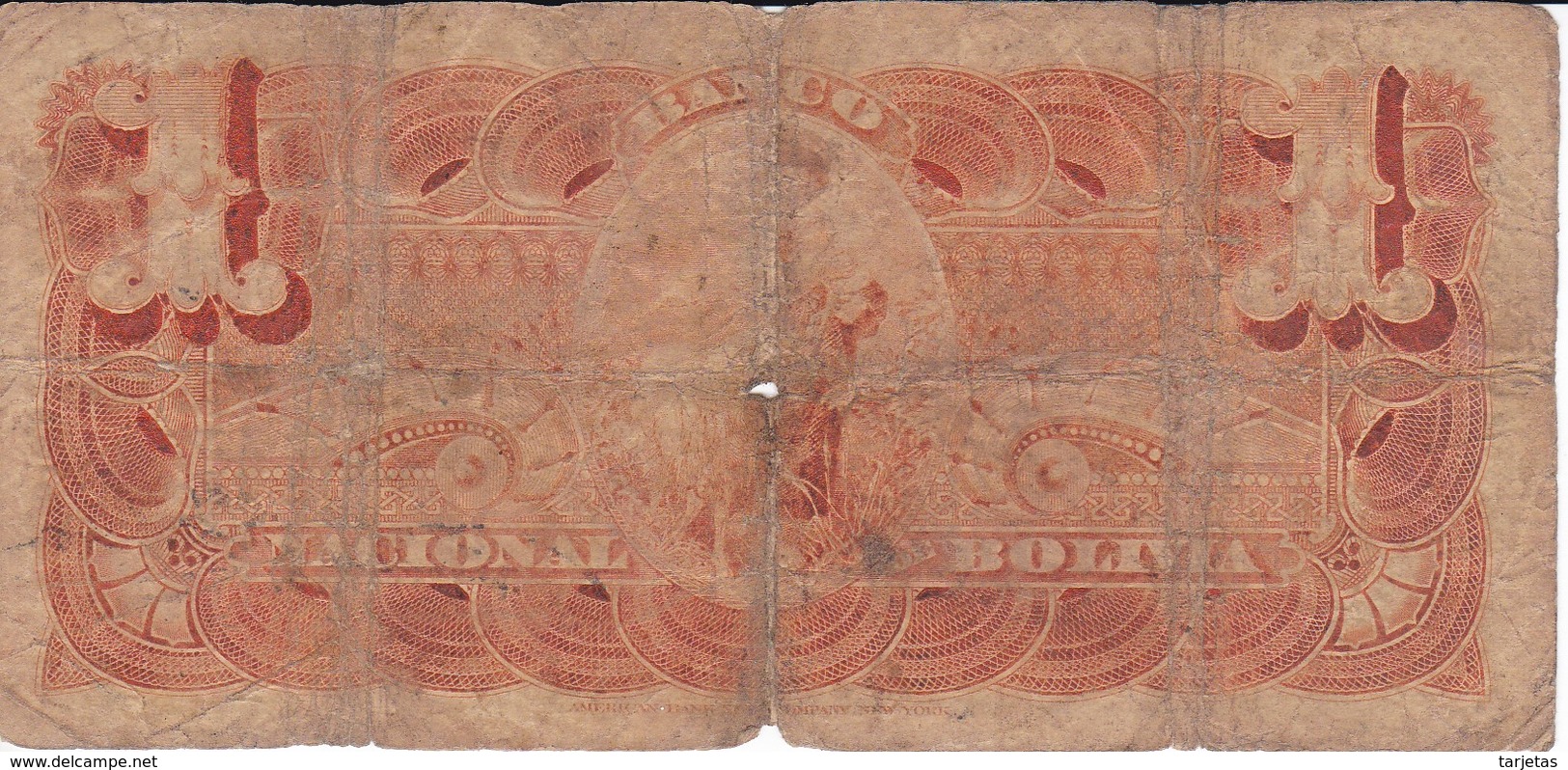 BILLETE DE BOLIVIA DE 1 BOLIVIANO DEL AÑO 1892 SERIE I1 (BANKNOTE) - Bolivië