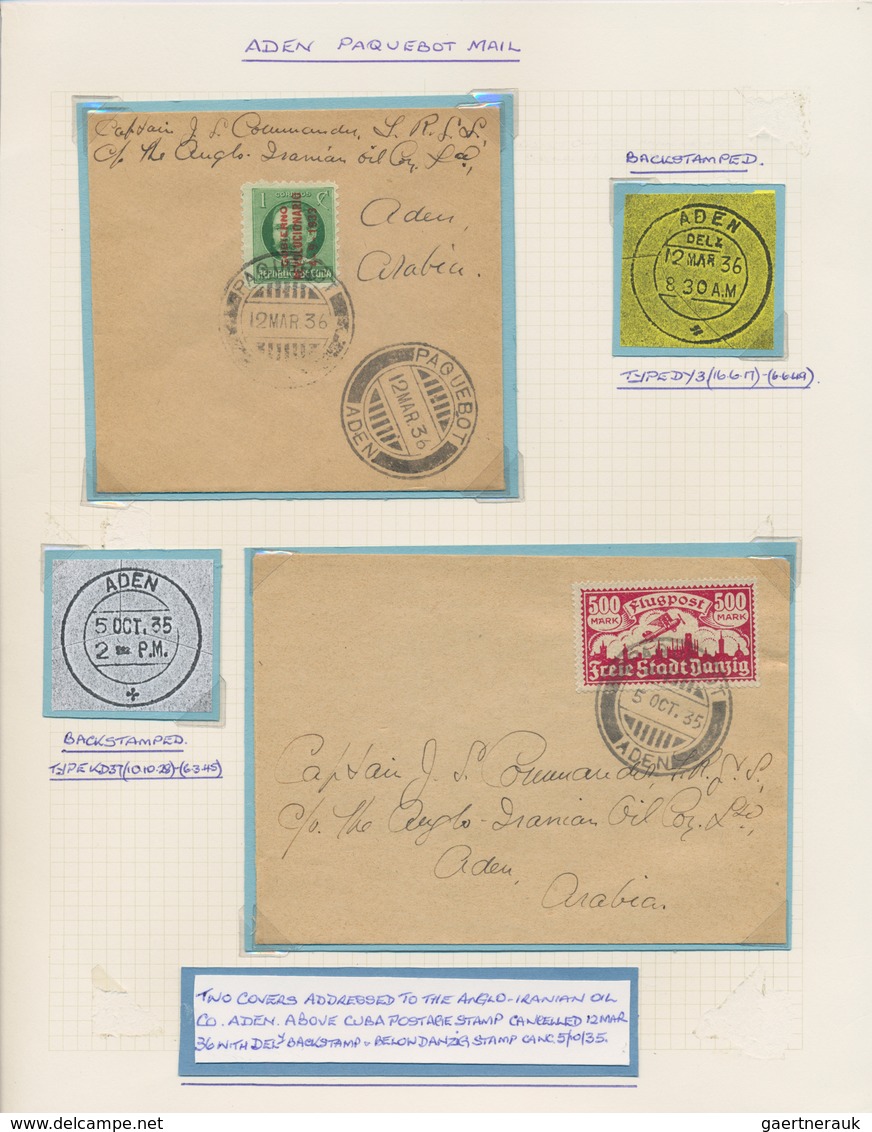 Aden: 1899-1961 ADEN SHIPMAIL: Collection Of 21 Covers And Postcards With Aden Sea Post And Paquebot - Yémen