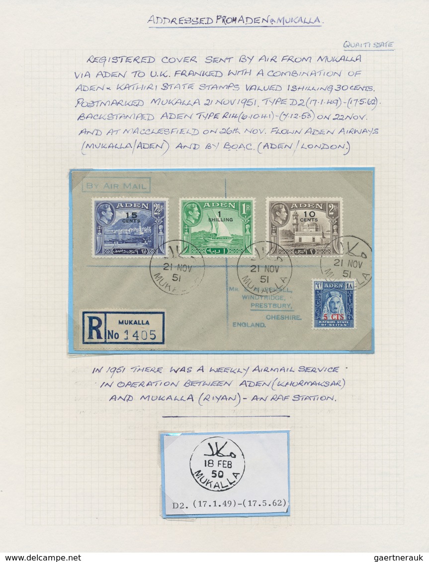 Aden: 1911-1950's - "ADEN AIRMAILS": Collection of 25 airmail covers, postcards etc. from/via/to ADE