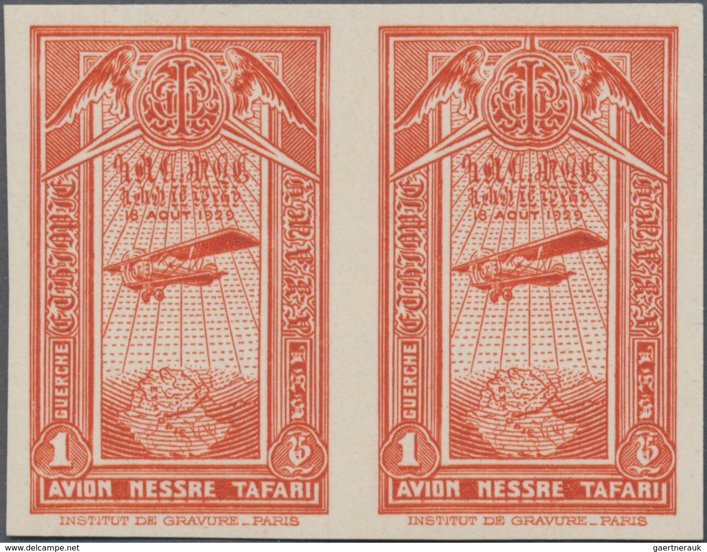 Äthiopien: 1931, Airmails 1g. Brown-orange, Lot Of Eleven Imperforate Stamps (marginal Block Of Nine - Ethiopie