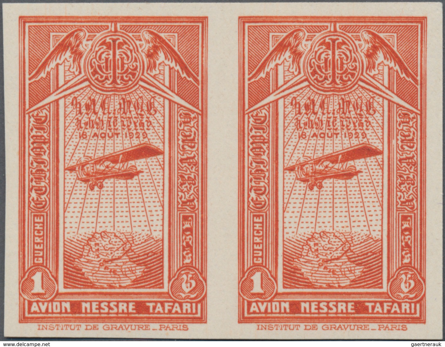 Äthiopien: 1931, Airmails 1g. Brown-orange, Lot Of Eleven Imperforate Stamps (marginal Block Of Nine - Ethiopia