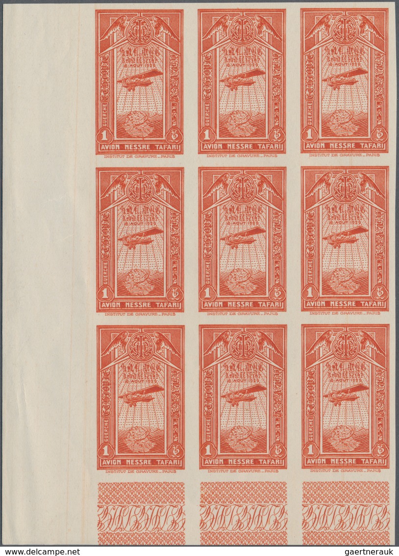 Äthiopien: 1931, Airmails 1g. Brown-orange, Lot Of Eleven Imperforate Stamps (marginal Block Of Nine - Ethiopie