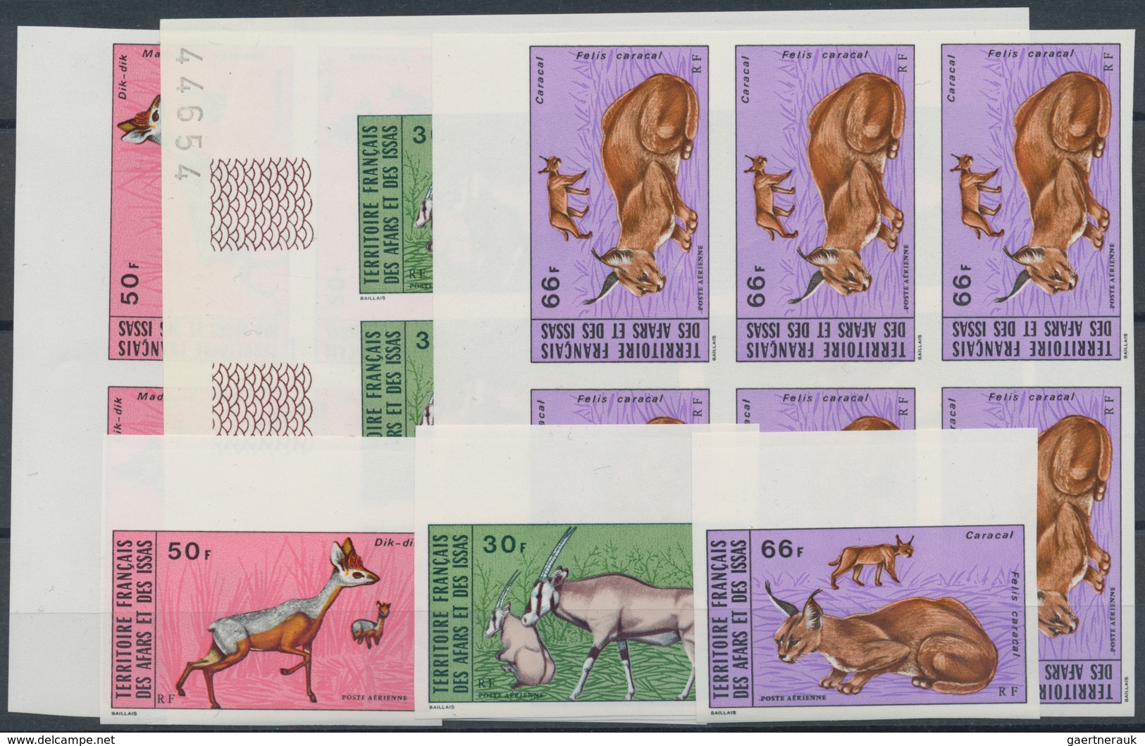 Afar Und Issa: 1973, Wildlife, 30fr. Gemsbok, 50fr. Salt's Dik-dik And 66fr. Caracal, 13 Imperforate - Autres & Non Classés