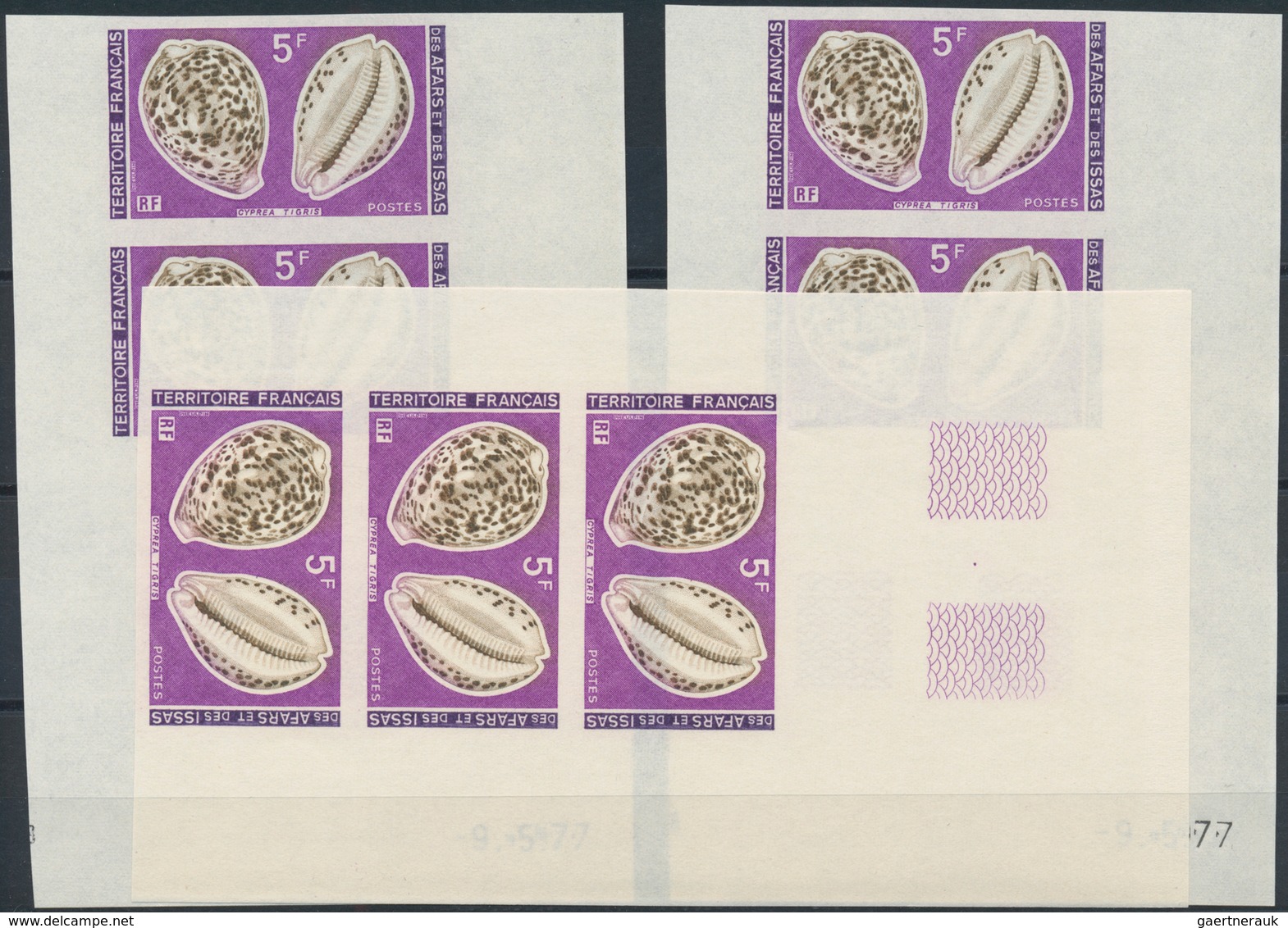 Afar Und Issa: 1977, Sea Snails, 5fr. And 85fr., Seven Imperforate Sets, Mint Never Hinged. Michel N - Sonstige & Ohne Zuordnung