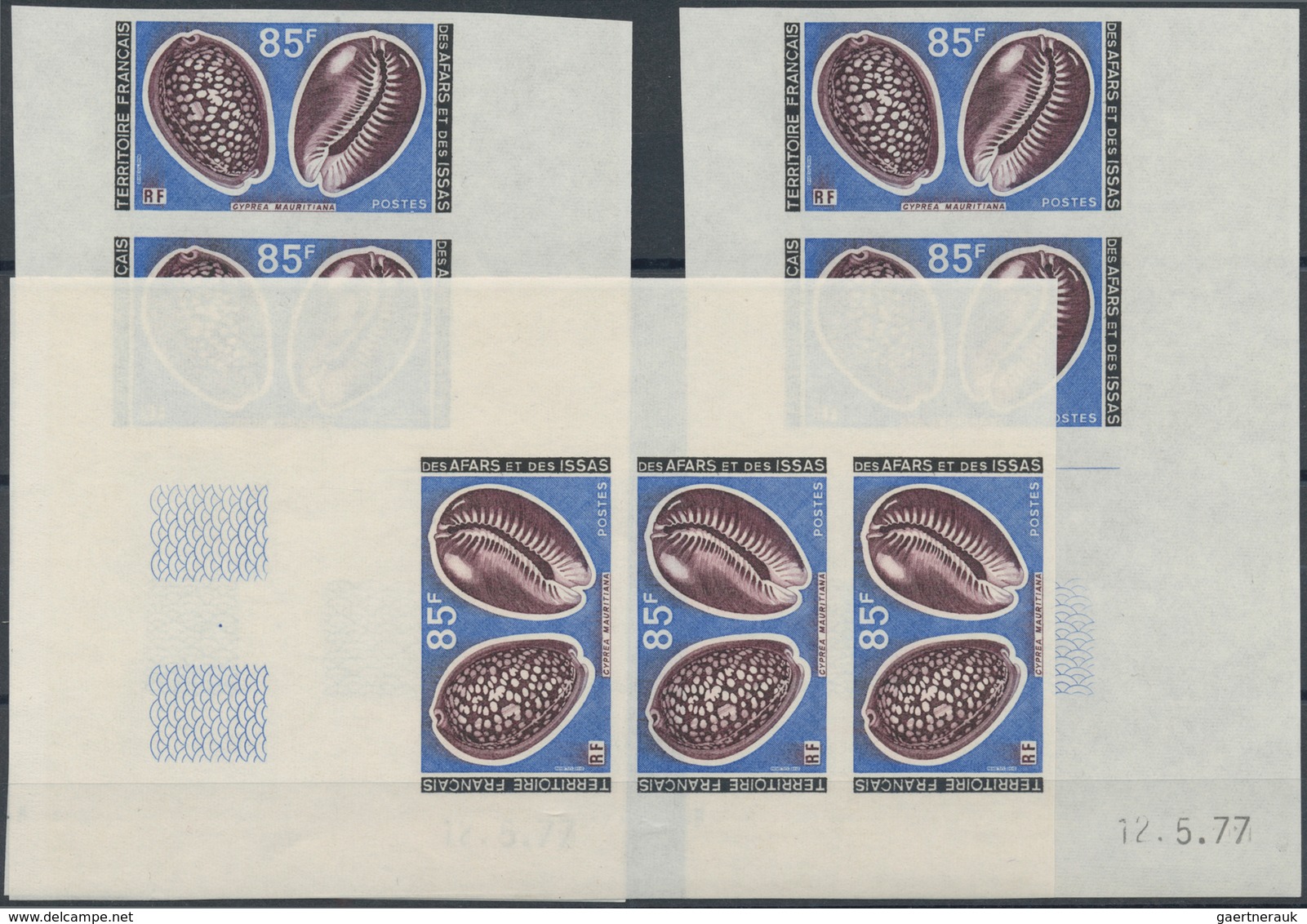 Afar Und Issa: 1977, Sea Snails, 5fr. And 85fr., Seven Imperforate Sets, Mint Never Hinged. Michel N - Sonstige & Ohne Zuordnung