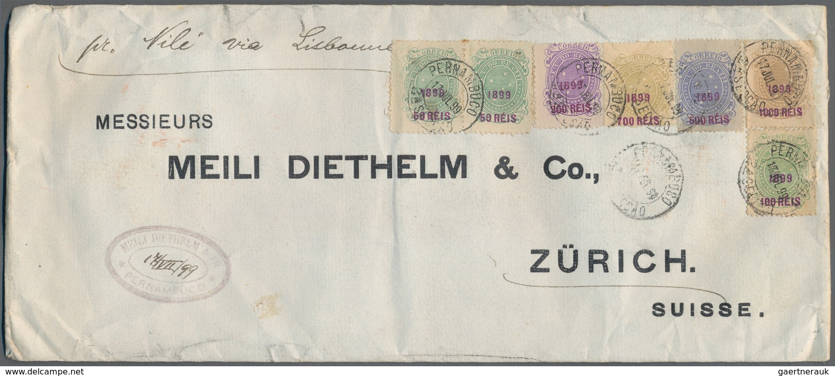 Brasilien: 1898-99: Nine Printed Envelopes From Pernambuco Or Rio To Amstein/Dietheim In Zurich, Swi - Covers & Documents