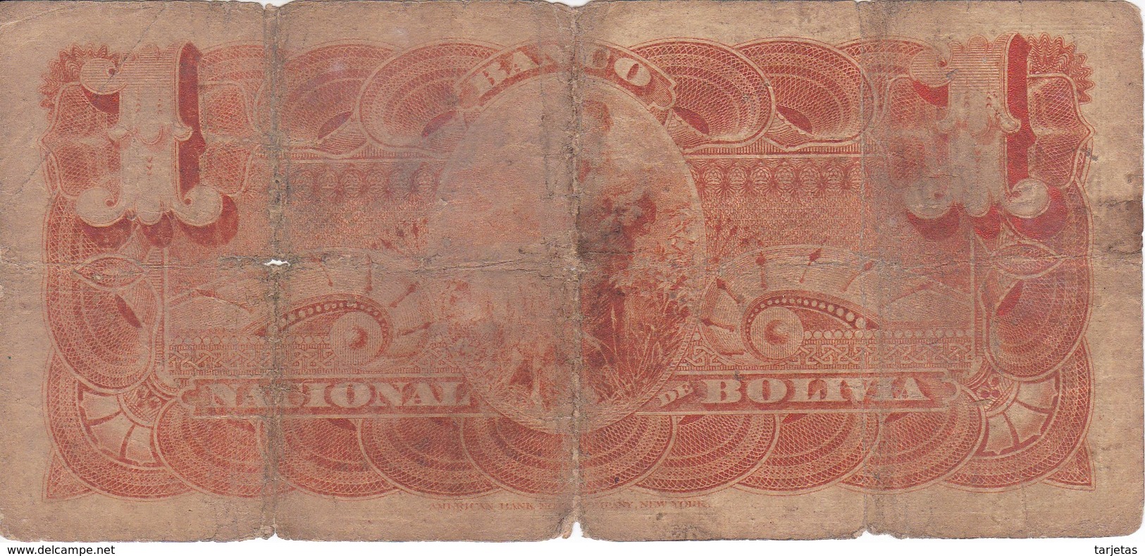 BILLETE DE BOLIVIA DE 1 BOLIVIANO DEL AÑO 1892 SERIE NN (BANKNOTE) - Bolivien