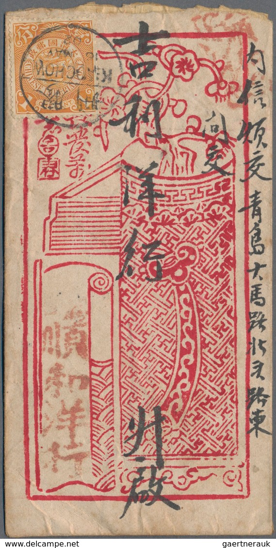 China: 1902, Coiling Dragon Covers (3): 1 C. Single Frank Tied Bisected "KIAOCHOW 16 MAY 02" To Tsin - Autres & Non Classés