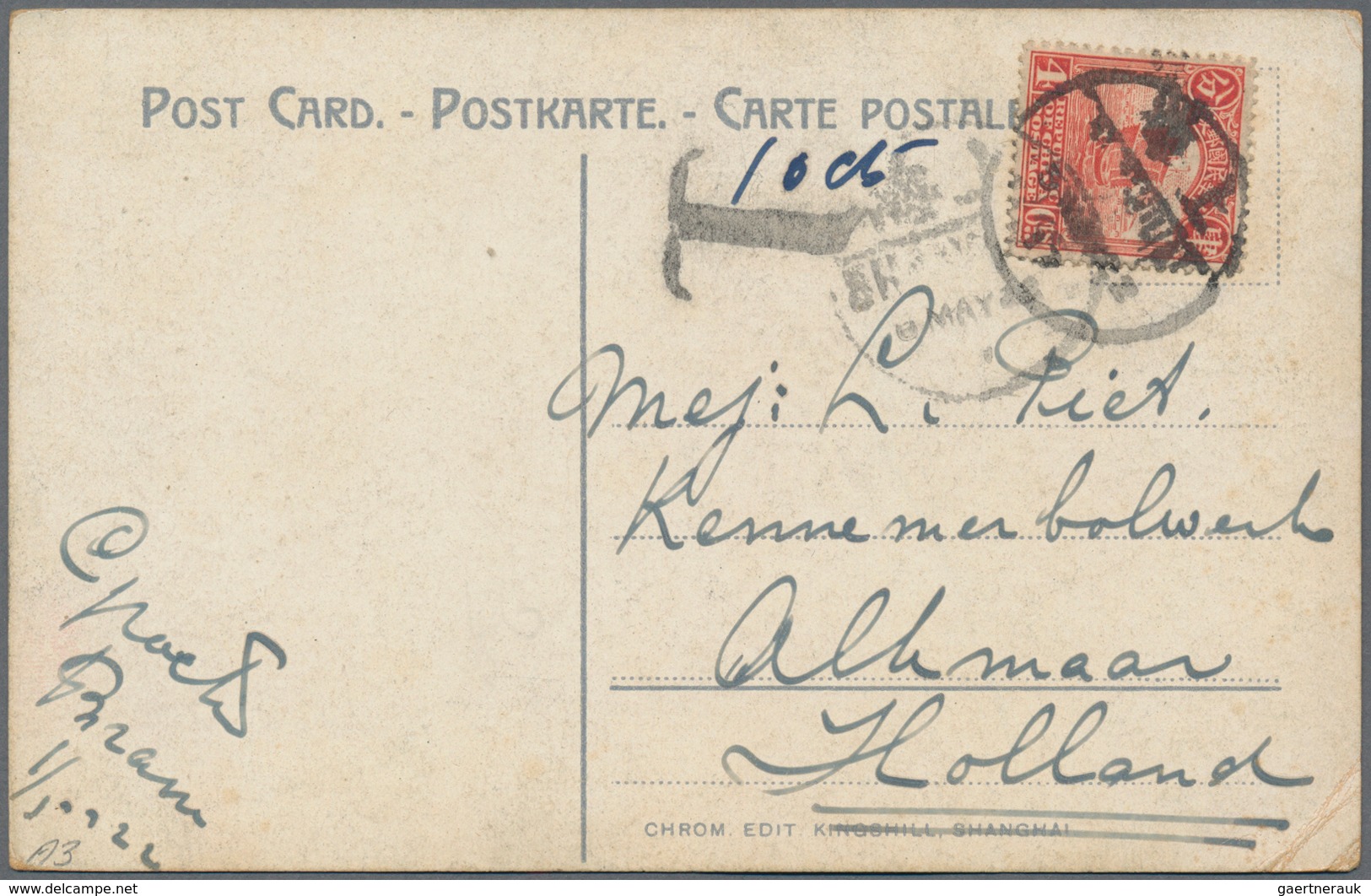 China: 1913/32, Covers (6), Used Ppc (6) To Germany Or Netherlands, Inc. Junk 4 C. Strip-5 1920 Regi - Autres & Non Classés