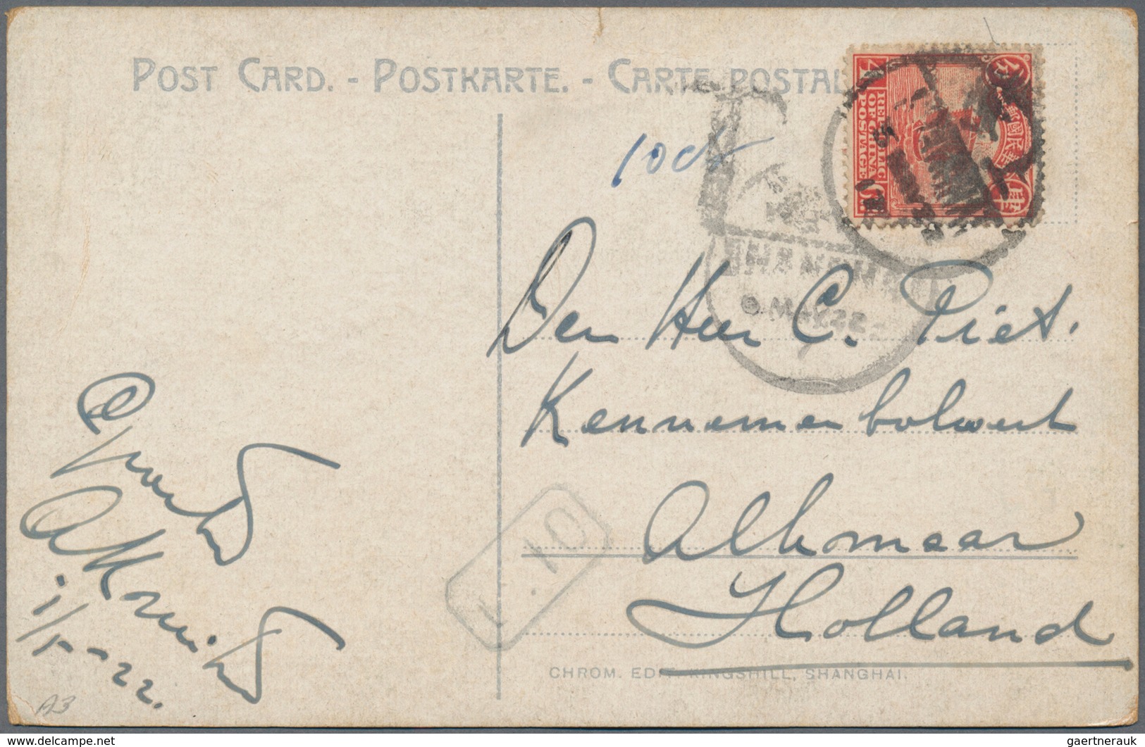 China: 1913/32, Covers (6), Used Ppc (6) To Germany Or Netherlands, Inc. Junk 4 C. Strip-5 1920 Regi - Autres & Non Classés